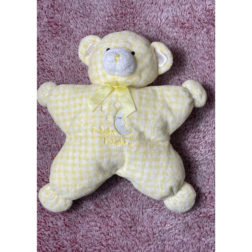 Vtg animal alley night night yellow gingham teddy bear stuffie lovie